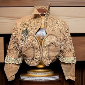 MARIA ELENA VILLAMIL Linen Bohemian Bolero Jacket Size M Designer Maximalist